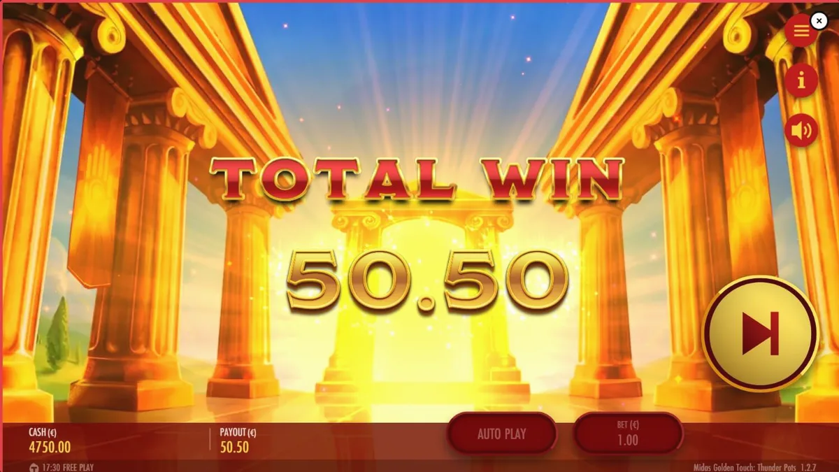 Tampilan visual slot Midas Golden Touch: Thunder Pots dengan tema emas dan mitologi.