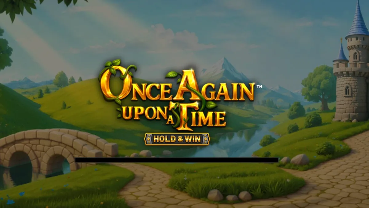 Tampilan visual slot Once Again Upon A Time dengan latar belakang kastil dan naga.